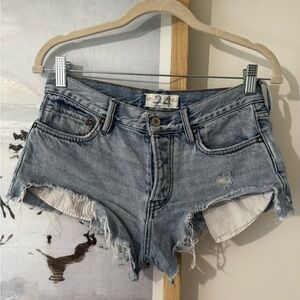 Free People Distressed Light Blue Denim Cutoff Shorts